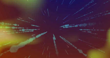 Radiating cyan-blue light streaks spreading outward in virtual space, with gradient backdrop. Futuristic, abstract, vibrant, digitalart, motion, technology, energyの写真素材