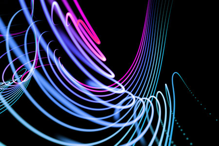 Glowing lines on black backgroundの写真素材