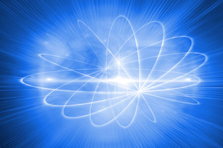 Shiny futuristic sphere on blue backgroundの写真素材