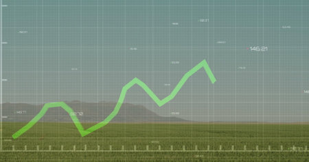 Displaying transparent grid overlaying field beneath clear sky, with line chart and value labels....