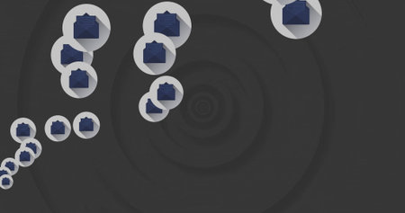 Floating light gray circular icons showing dark blue folders diagonally across gradient background....