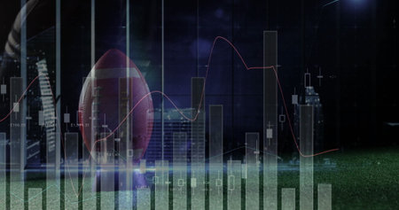 woman turning report page and pointing at figures, man entering data while network overlay pulsing