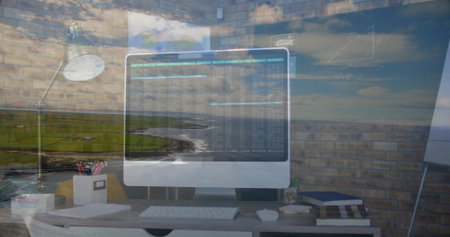 Displaying code on silver-framed widescreen monitor at home office desk, with keyboard and mouse....