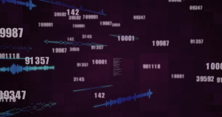 Displaying code snippet overlaying digital dashboard grid with floating numeric data and waveforms....