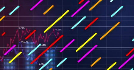 Displaying data in dark-grid UI with light-blue bars, red and blue lines, percent labels, diagonals....
