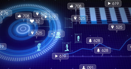 Displaying futuristic data interface on virtual dashboard, with UI markers showing icons and graphs....