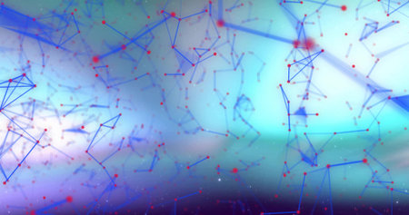 Animation of business and marketing terms, with binary, light beams and hexagons, on green and redの写真素材