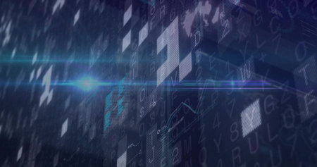 Displaying digital data grid in virtual environment with translucent squares and characters....