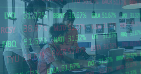 Animation of colourful christmas gifts and fireworks exploding on black backgroundの写真素材