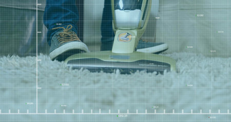 Animation of caucasian man playng guitar over african american man wearing headphonesの写真素材