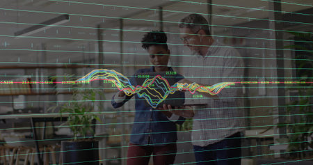 Animation of data processing over diverse shop assistants talking
