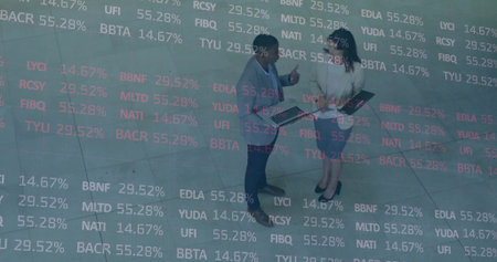 Animation of data processing on screens over cardboard box