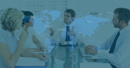 Animation of colourful light trails forming circles on black backgroundの写真素材