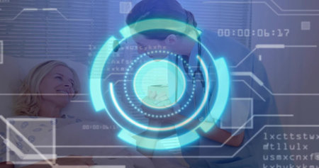 Animation of network of digital icons over computer serversの写真素材