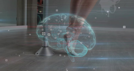 Animation of data processing over caucasian male surgeon in hospitalの写真素材