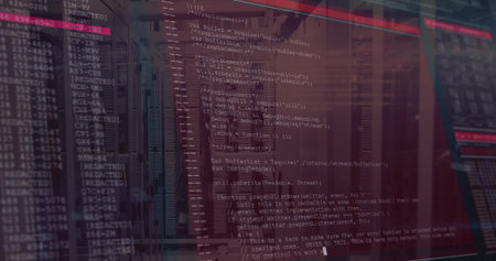 Illuminating servers, switches, storage, LEDs, cables, code overlay in data center, copy space. Technology, infrastructure, cybersecurity, digital, network, data, innovationの写真素材