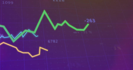 Displaying colored line graphs tracking data trends on analysis screen, with grid lines and labels....