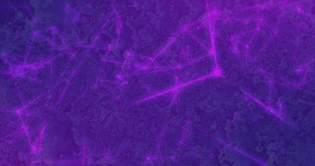 Displaying interlinking luminous magenta nodes glowing on thin purple lines across digital network....