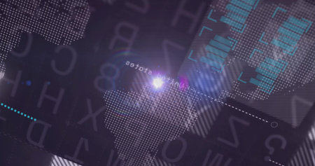 Highlighting marker pinpointing US on digital map interface, with flare and dashed line. Futuristic, technology, visualization, digital, data, interface, analyticsの写真素材