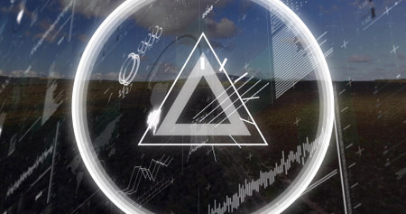 Displaying translucent HUD overlay over grassy plain, with glowing ring and triangular symbol....