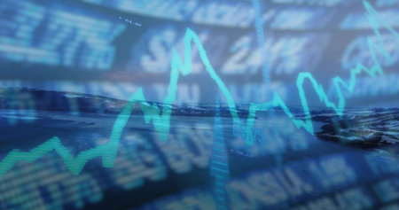 Data center aisle lighting up green icons fading drifting over racks for energy emission monitoringの写真素材