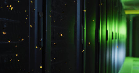 Showing server rack with perforated doors under green light, copy space. Technology, infrastructure,...