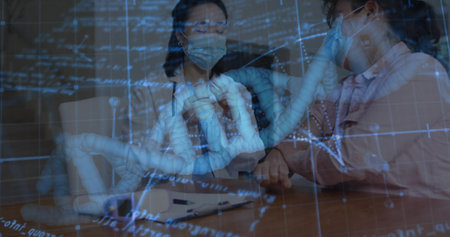 Discussing DNA Korean doctor and patient analyzing genetic data in clinic room, with stethoscope. Medical, consultation, professional, diagnostic, analysis, science, healthcareの写真素材