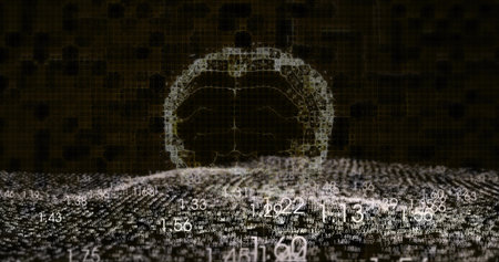Displaying floating numeric values over undulating 3D grid in data hub, with wireframe dome....