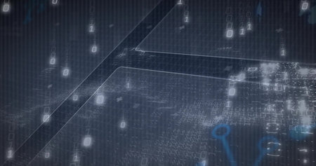 Central node cluster pulsing on circuit pathways in data grid, with streaming binary digits....