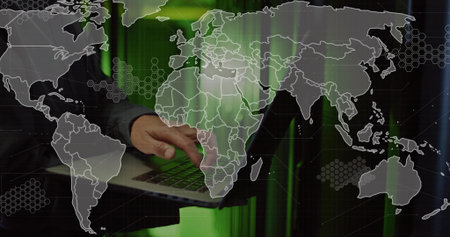 Senior woman standing in studio $ icon appearing linking into growing network showing profit growthの写真素材