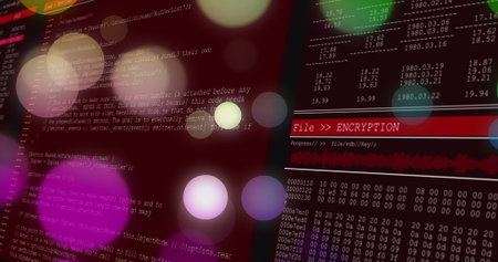 Encryption panel running at IT workstation, with progress bar and hexadecimal dump, copy space....