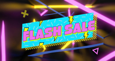 Displaying turquoise sale banner showing bold pink FLASH SALE and lightning bolts in digital ad....