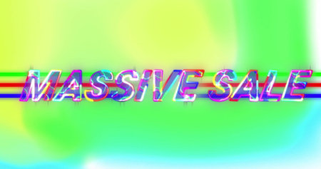 Displaying glitch-style text in digital design layout, with RGB glitch lines. Vibrant, futuristic, digital, neon, abstract, technology, graphicの写真素材