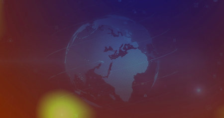 Floating stylized 3D digital globe on virtual interface, with data-flow lines and network icons. Futuristic, global, technology, connectivity, digital, innovation, cyberの写真素材