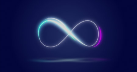 Image of infinity symbol over navy background. Shape, colour and movement concept digitally generated image.の写真素材