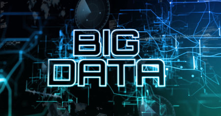 Displaying neon-lit BIG DATA text in futuristic interface, with network lines and glowing nodes....