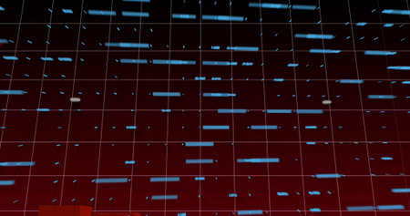 Displaying 3D grid forming cubes in red backdrop, with blue bars, cyan blocks, numeric labels....