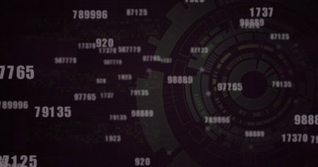 Displaying concentric HUD graphic hovering at right in dashboard, with floating numbers, copy space....