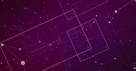 Displaying geometric network pattern in cyberspace, with glowing rectangular frames and nodes....