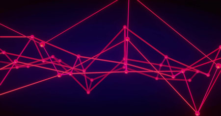 Forming abstract network structure in dark virtual space, with glowing lines and illuminated nodes. Futuristic, technology, digital, connectivity, high-tech, cyber, innovationの写真素材