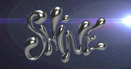 Floating metallic text spelling Shine shimmering across star field, with bright lens flare effect....