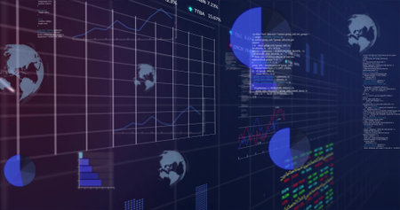 Presenting central line graph showing fluctuating data on data dashboard with code blocks....