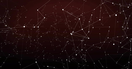 Connecting white nodes with thin lines forming network over dark red to black gradient, design. Technology, connectivity, innovation, futurism, digital, abstract, networkingの写真素材