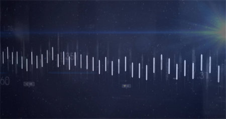 Displaying glowing waveform bars on blue interface, with labels 60 175 31, social icons, lens flare....