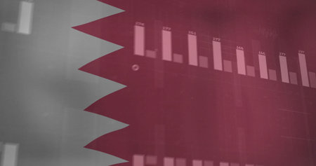 Displaying maroon flag with translucent bars in infographic, featuring labels and zigzag boundary. Pattern, data, analytics, visualization, infographic, abstract, corporateの写真素材