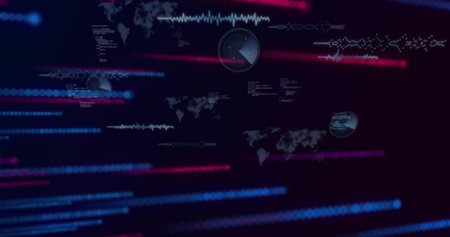 Interface occupying black void, with data streams, radar UI, map outlines and code snippets....