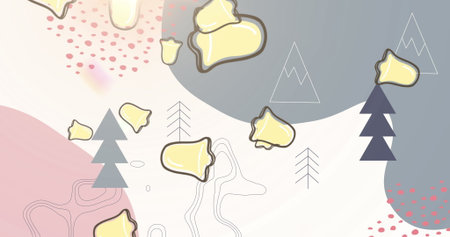 Image of bells falling over christmas decoration. christmas, tradition and celebration concept...