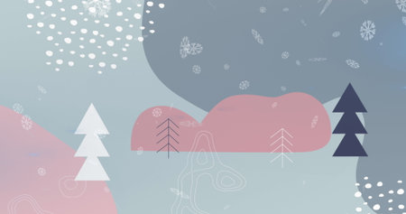 Image of snow falling over winter landscape. christmas, winter, tradition and celebration concept digitally generated image.の写真素材