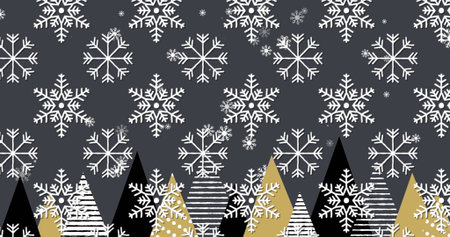Image of christmas decoration over snow falling. christmas, winter, tradition and celebration...