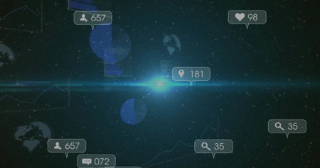 Displaying central bright blue lens flare and UI cluster over starfield, with location pin 181....